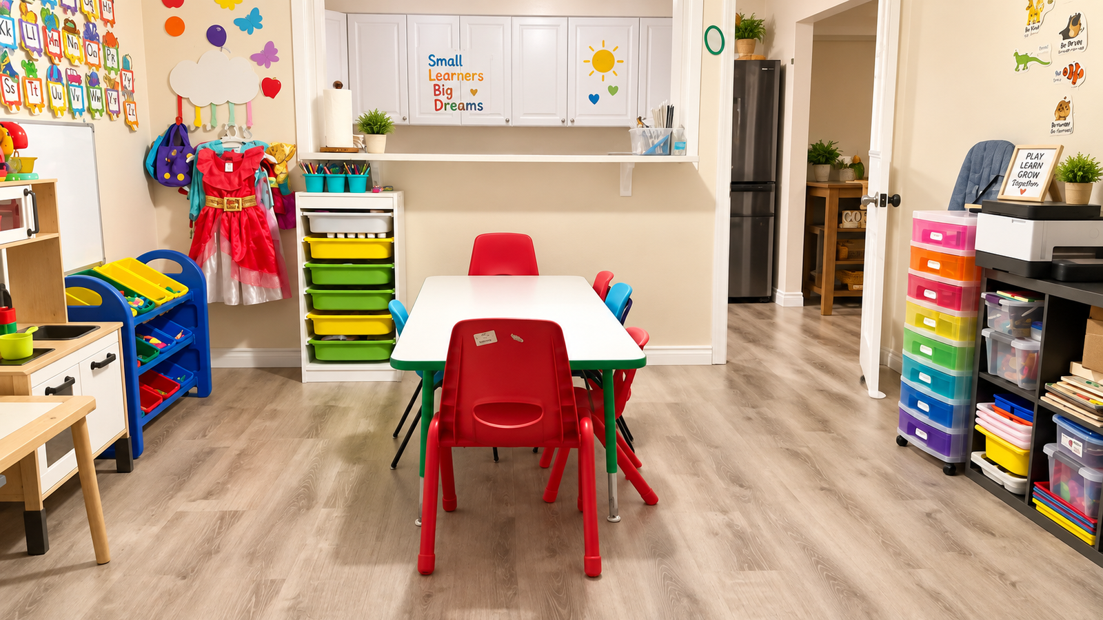 Preschool learning space with child-size table and chairs